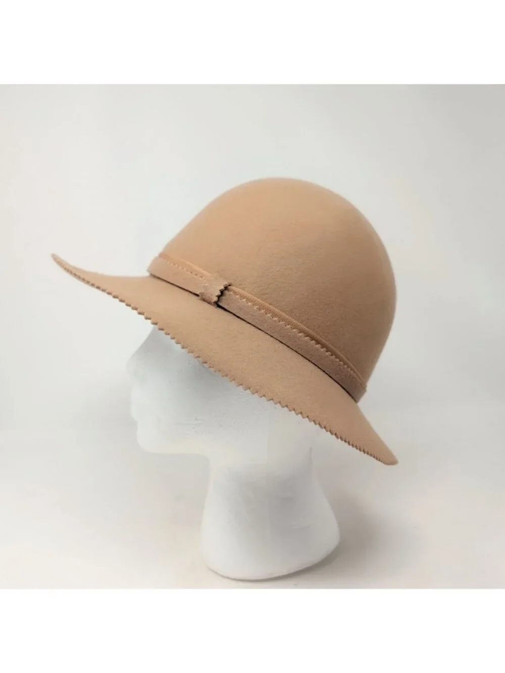 Vintage 60s Pappagallo Tan Hat Cloche Felt Wide Brim